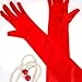 SAVITA Red Satin Elbow Gloves, One Size (Fits Most), Women's Party Gloves, 21 Inch Length