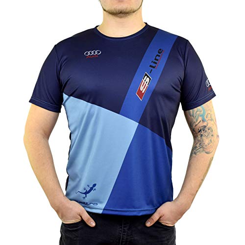 Audi Quattro Automotive SLine Dryfit Graphic T Shirt for Men - Mens Fitted Tshirts with Moisture Wicking Fabric - Audi DTM Racing Apparel (S) Blue