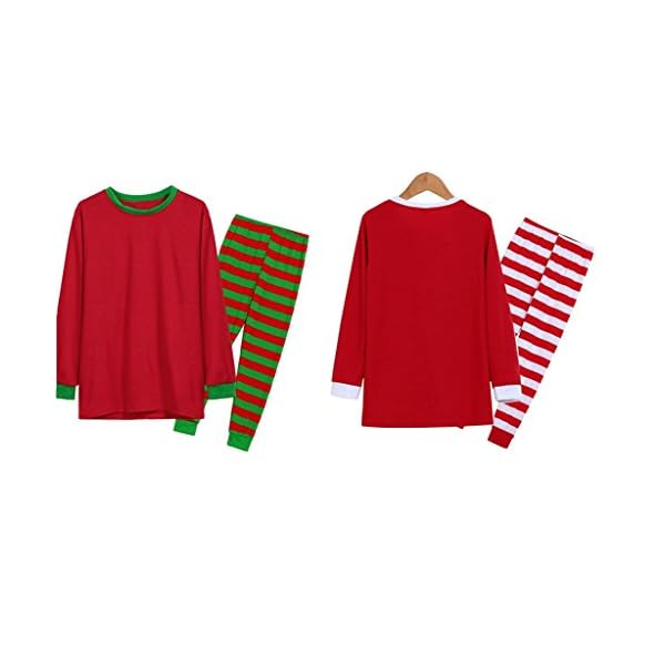 Men Women Long Sleeve Pajamas Set,Unisex Christmas Set T Shirt Tops Blouse +Striped Pants