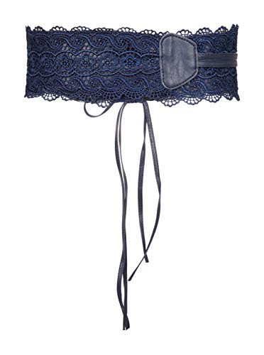 BlackButterfly Obi Net Lace Waist Band Self Knot Tie Up Cinch Belt (Midnight Blue, One Size)