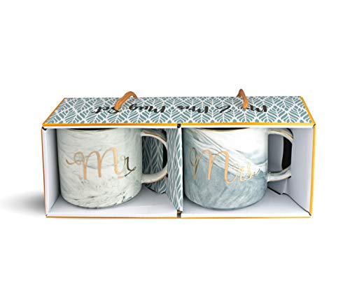 Emenar Mr & Mrs Coffee Mugs – Stylish His & Hers Ceramic Cups - Ideal For Couples On Wedding, Engagement, Bridal Shower & Valentines – Set Of 2