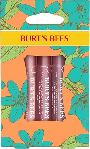 Burts Bees Mothers Day Lip Balm Gifts for Mom, 3 Nourishing Lip Care Shimmers for All Day Glow, Kissable Color Spring Gift Set -Peony, Fig & Rhubarb (Packaging May Vary)