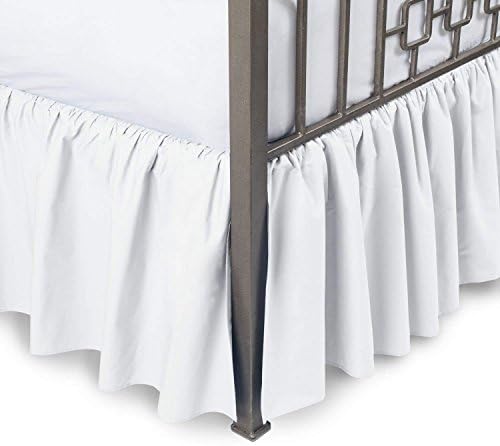 COTTINGOS Ruffled Bed Skirt with Split Corners Three Side Coverage, Easy fit, Made Brushed Microfiber Full 18 inches - White