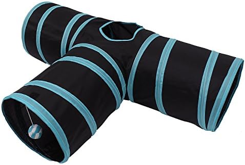 Petroad Cat Tunnel, Collapsible 3 Way Pet Toys for Dogs, Kittens or Rabbits, Blue and Black