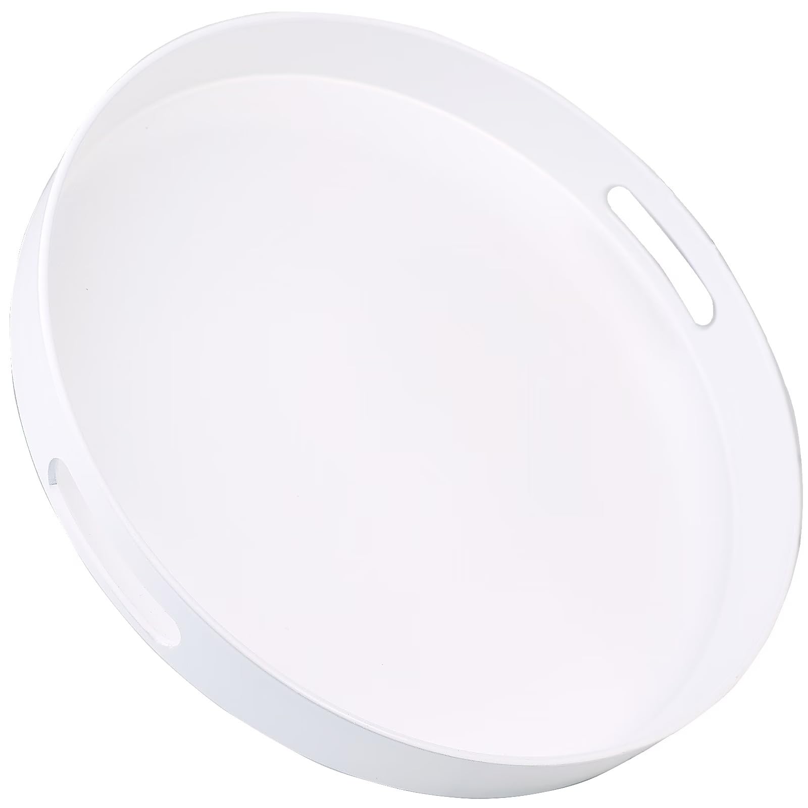Photo 1 of SforGUVA Round White Decorative Serving Tray with Handles, 13” Versatile Ottoman Tray for Coffee Table, Entertaining, Outdoor Patio, Living Room