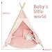 JoyNote Kids Teepee Tent Indoor Outdoor Children Indian Play Tent 4 Wooden Poles Canvas Tipi with Cotton Mat, Carry Bag, Decorations Star Stickers & Flag (Pink)