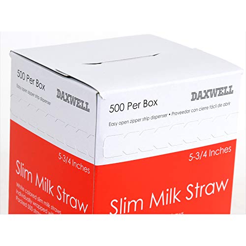 Daxwell 5.75" x 3.7mm Slim Milk Straw, Paper Wrapped, White (24 Boxes of 500) - Thumbnail 5