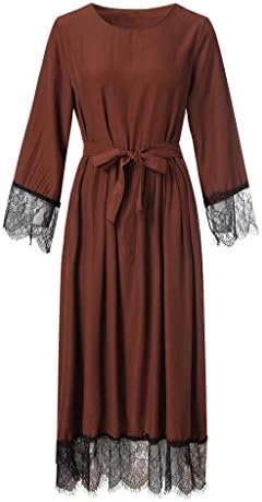 Outique Women Long Dress 2019 Abaya Dubai Ramadan Caftan Elegant lace Moroccan Muslim Dress Turkish with Belt
