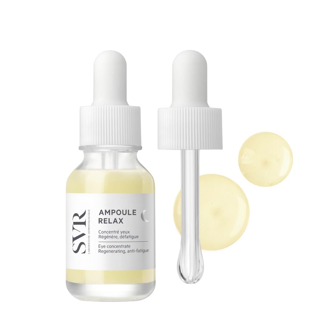 SVR Ampoule RELAX - Regenerating Eye Oil-Serum with GABA, Silk Treee Extracts and Postbiotics to Target Puffiness, Fine Lines & Dark Circles, 15ml