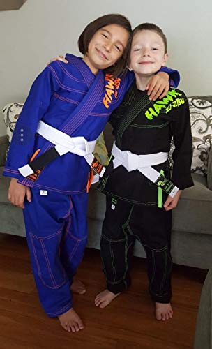 Kids Brazilian Jiu Jitsu Gi Children BJJ Gi Kimonos Lightweight Free White Belt! (K4, Blue) - Thumbnail 5