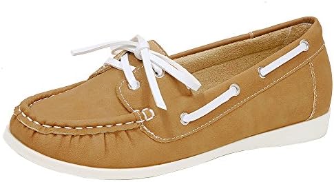 Spicy Women's F813 Slip-On Lace-Up Moccasin Loafer Driving Boat Shoe (7 B(M) US, Camel)