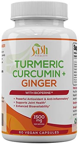 Organic Turmeric Curcumin with Ginger & Bioperine – High Strength. Best Vegan Joint Pain Relief, Anti-Inflammatory & Antioxidant & Supplement. 100% Natural Non-GMO.