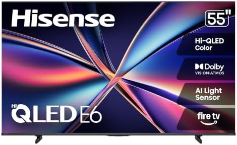Hisense 55" E6 Cinema Series Hi-QLED 4K UHD Smart Fire TV (55E6QF) - AI Light Sensor, Dolby Vision · Atmos, Voice Remote with Alexa, Motion Rate 120, HDR 10+ Adaptive, Game Mode Plus