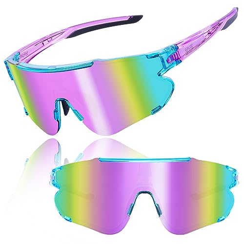 Semjar Cycling Glasses Sports Sunglasses,UV400 Adjustable Softball Baseball Sunglasses for Mens Women Youth,80s Cool Polarized Running Sunglass Purple Lens