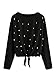 Romwe Women's Pearl Beaded Knot Front Long Sleeve T Shirts Top