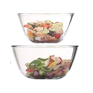 Femora Borosilicate Glass Microwave Safe All-Purpose Mixing Bowl,400 ML, 1050 ML, Set of 2 (Transparent)