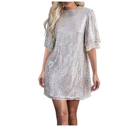 everLanding Women Short Sleeve Sparkle Sequin Mini Dresses Loose Casual  Shimmer Tunic T Shirt Dress Cocktail Party Dress White in Kenya | Whizz  Application Tools