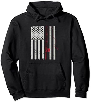 Unisex American Flag Patriotic Fishing Pole Outdoorsman Hoodie XL: Black
