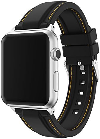 Apple Watch Band 38mm, UBOLE Silicone Replacement Strap Sport Band for Apple Watch Series 3, Series 2, Series 1, Nike+ (BLACK+YELLOW STRING 38mm)