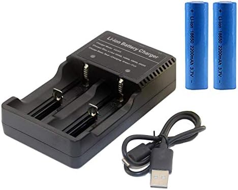 Universal USB Charger and 3.7V 18650 Batteries Set, 2 Pieces 2200mah Powerful 18650 Batteries for LED Torches Headlamps Flashlights, Not for E-cigs