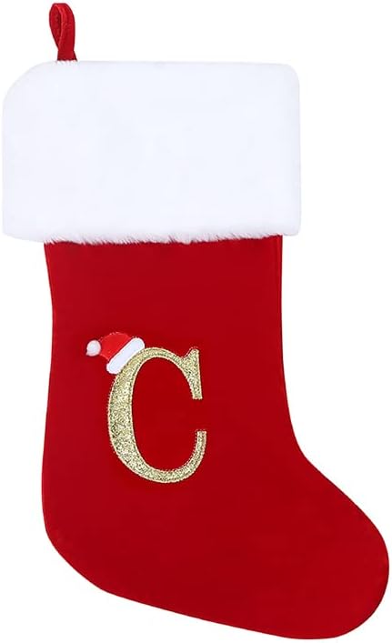 Stockings & Holders - infleesh 20 Inches Monogrammed Christmas Stockings with Letters,Super Soft Christmas Stockings Large Monogram Stockings Red Letter Stockings for Christmas Holiday Xmas Gift…