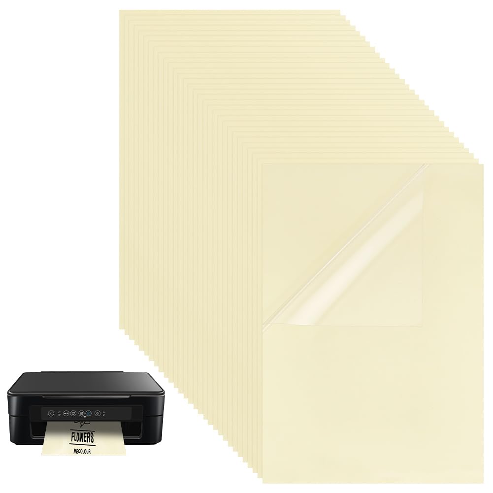 BENECREAT 30 Sheets A4 Transparent Self Adhesive Sticker Paper Labels, Waterproof Blank Clear PET Film Label Sticker for Laser Printer Office Supplies Address Packaging