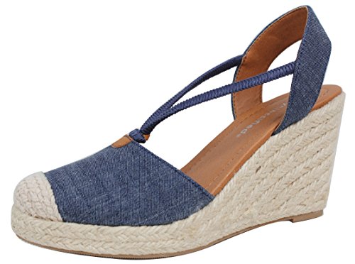 City Classified Women s Cap Toe Espadrille Wedge Sandal (Blue, 7 B(M) US)