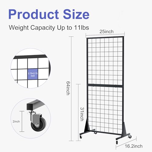 DEYEGELEA Lot de 3 Grille d’Exposition sur Pied, 180x160cm Présentoir de vente au détail, Présentoirs Robustes avec base triangulaireavec Crochets Inclus, pour Magasin de Détail, Salon Professionnel