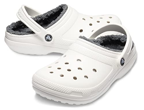 Crocs Unisex-Adult Men's and Women's Classic Lined Clog, White/Grey, 11 Women/9 Men