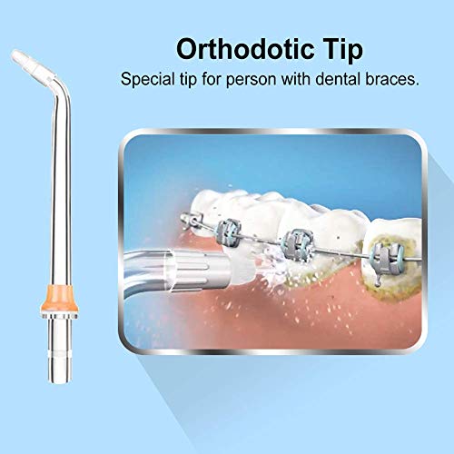 Replacement Professional 5 Dental Water Jet Nozzle Accessories, 2 Jet Tips, 1 Orthodotic Tip, 1 Orthodotic Tip, 1 Periodonatal Tip, 1 Tongue Cleaner Tip for Duomishu Water Flossers