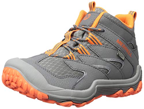 Merrell Boys' Chameleon 7 Mid WTRPF Hiking Shoe, Grey/Orange, 3.5 Medium US Big Kid