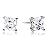 Princess Cut Square Cz Basket Set 925 Sterling Silver Unisex Stud Earrings