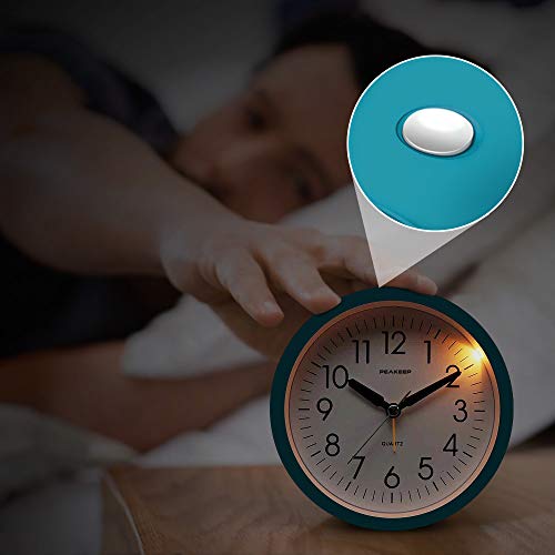 Peakeep Battery Operated Alarm Clock Silent Non Ticking, Gentle Wake