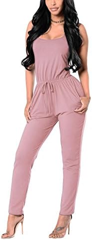 Ageena Womens Sleeveless Drawstring Cross Back Long Pants Jumpsuit Romper