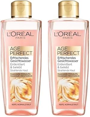 L'Oréal Paris Gesichtsreinigung, Erfrischendes Gesichtswasser zur Reinigung und Pflege, Für reife Haut, Age Perfect, 1 x 200 ml (Packung mit 2)