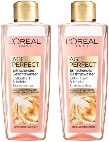 L'Oréal Paris Gesichtsreinigung, Erfrischendes Gesichtswasser zur Reinigung und Pflege, Für reife Haut, Age Perfect, 1 x 200 ml (Packung mit 2)