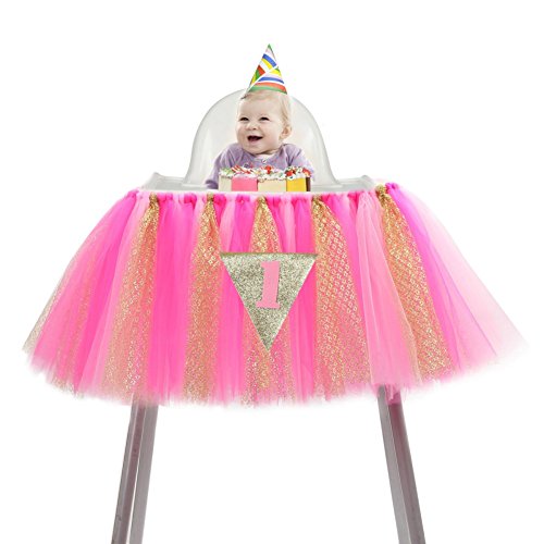 Smartcoco Baby 1st Birthday Deluxe High Chair Tulle Skirt Glitter Chair Skirt Decoration Party Supplies,36" x 14"