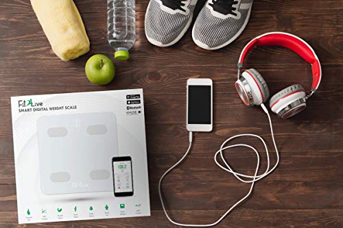 Bluetooth Smart Body Fat Scale- Fit2Live Digital Bathroom Weight Scale, Body Composition Analyzer, USB Rechargeable, with iOS and Android App for Body Weight, Fat, Water, BMI, BMR, Muscle Mass (White) - Thumbnail 3