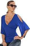 LOSRLY Womens Stretch Clubbing Off The Shoulder Half Sleeve Tops and Tees Shirts PRIME Royal Blue L 12 14