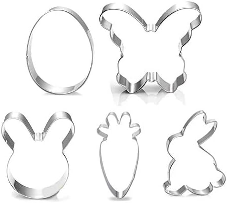 HASAKA 5 Piece Easter Cookie Cutter Set - Egg, Easter Bunny, Bunny Face, Butterfly, Carrot Shapes for Easter Party Baking, Cake Decoration