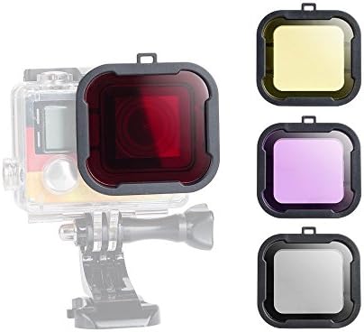 Williamcr 4 Pack Diving Lens Filters for GoPro Hero 4 3+ Color Correction Compensation Filters for Underwater Video Photography Filming - Red Yellow Purple Grey