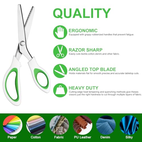 Pinking Shears for Fabric 9", Professional Zig Zag Scissors, Hardened Stainless Steel Craft Scissors for Sewing Fabrics Leather Craft Paper