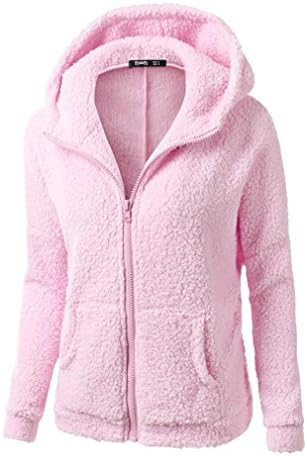 Yamimi Autumn Winter Women Hoodies Fleece Hooded Long Sleeve Zipper Thicken Coat Jacket Sweatshirts Pink XL