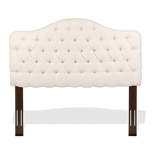 Martinique Upholstered Adjustable Headboard Panel with Solid Wood Frame and Button-Tufted Design, Ivory Finish, Twin