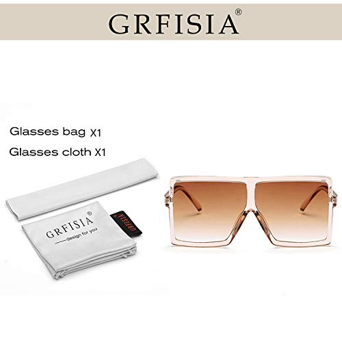 GRFISIA Square Oversized Sunglasses for Women Men Flat Top Fashion Shades - Thumbnail 7