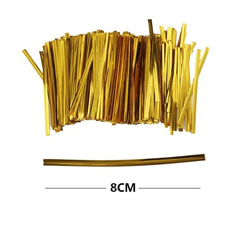IFfree 1600PCS Gold Foil Metallic 3.2" Twist Ties Holiday Crafts Gifts,Gold Metallic Cut to Length Twist Ties for Flat Cello Bag Bakery Candy Lollipop Bread Pouch.
