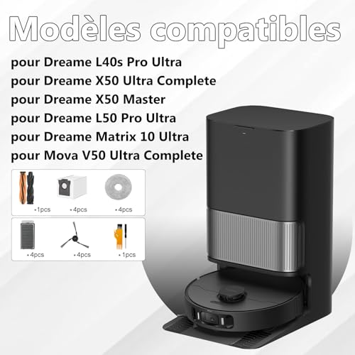 Vacuum Cleaner Accessories for Dreame L40s Pro Ultra/ L50 Pro Ultra/Matrix 10 Ultra, 1 Main Brush, 4 Wipes, 4 Filters, 4 Side Brushes, 4 Dust Bags, for Mova V50 Ultra Complete