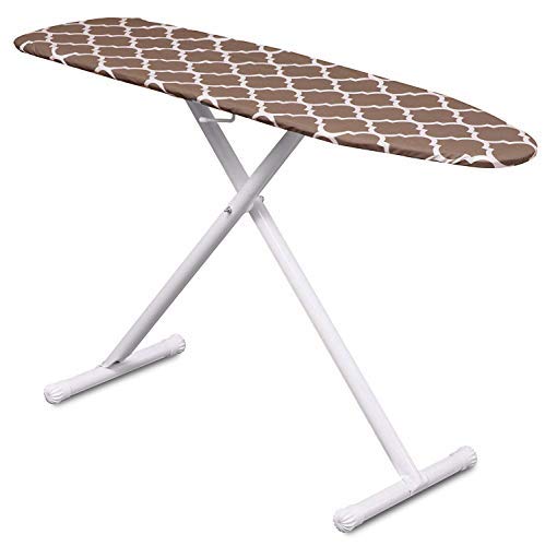 Mabel Home T-Leg Adjustable Height Ironing Board with Light-Brown/White Patterned Cotton Cover, Extra Cover White Brown One Size
