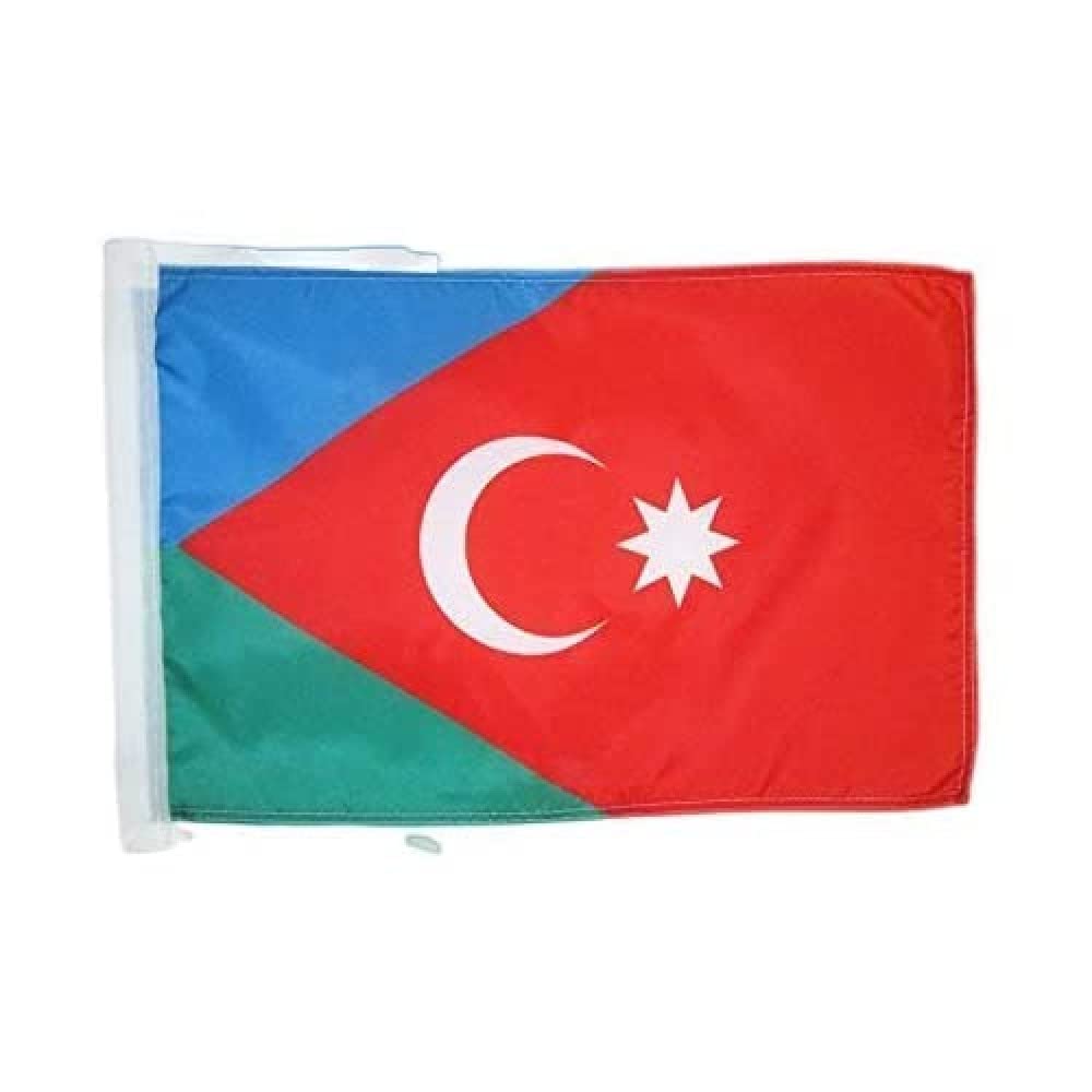 AZ FLAG - Azerbaijani Turks Flag - 18'' x 12'' - 100% Polyester Azeris Small Banner with Two Cords - Fade Resistant - Vivid Colors - 18x12 in - 45x30 Cm — image 1
