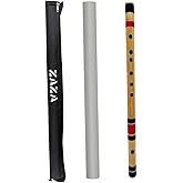 Zaza Percussion- Professional Polished Bamboo Bansuri Flute - (Indian Flute) With Carry Bag (16'' D- Sharp Middle)